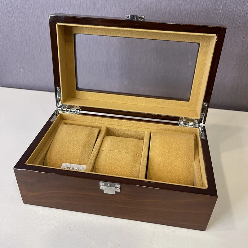 Coffee Wooden 3 Slots Watch Organizer & Gift Case